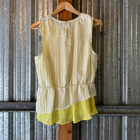 Robert Rodriguez Yellow and Cream Sleeveless Peplum Blouse Women's Medium - Picture 3 of 8